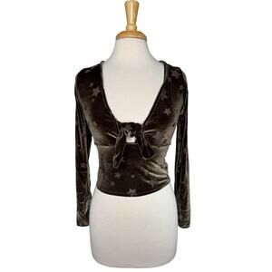 OUT FROM UNDER Urban Outfitters Green Stars Velvet Crop Tie Front Top Sz Medium